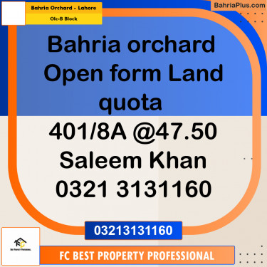 5 Marla Residential Plot for Sale in OLC-B Block -  Bahria Orchard, Lahore - (BP-317816)