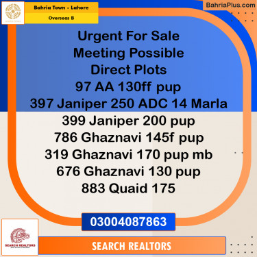 10 Marla Residential Plot for Sale in Overseas B -  Bahria Town, Lahore - (BP-317851)