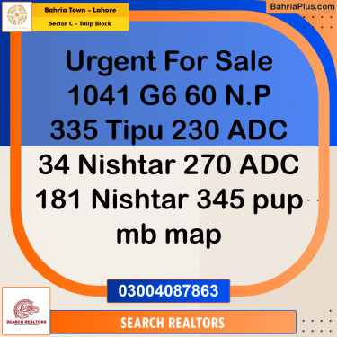 1 Kanal Residential Plot for Sale in Sector C - Tulip Block -  Bahria Town, Lahore - (BP-317860)