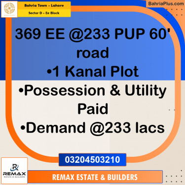 1 Kanal Residential Plot for Sale in Sector D - EE Block -  Bahria Town, Lahore - (BP-317875)