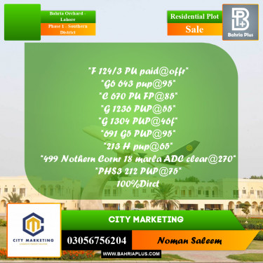 Residential Plot for Sale in Phase 1 - Southern District -  Bahria Orchard, Lahore - (BP-317981)