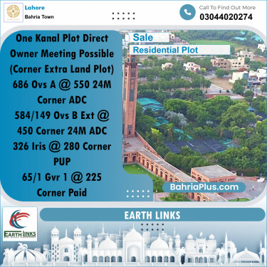 1 Kanal Residential Plot for Sale in Bahria Town, Lahore - (BP-317989)