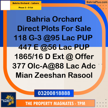 8 Marla Residential Plot for Sale in Phase 2 - D Ext -  Bahria Orchard, Lahore - (BP-318021)