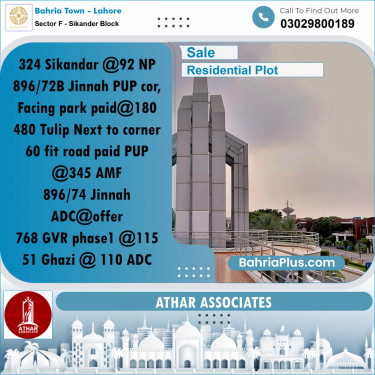 10 Marla Residential Plot for Sale in Sector F - Sikander Block -  Bahria Town, Lahore - (BP-318041)