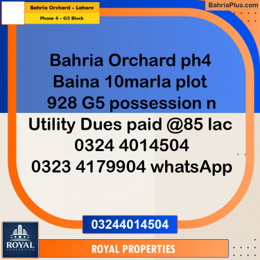 Residential Plot for Sale in Phase 4 - G5 Block -  Bahria Orchard, Lahore - (BP-318115)