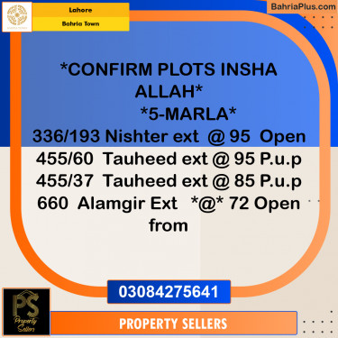 5 Marla Residential Plot for Sale in Bahria Town, Lahore - (BP-318117)