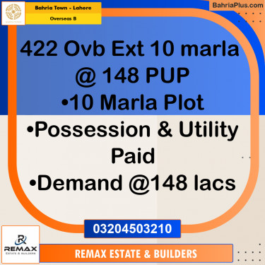 10 Marla Residential Plot for Sale in Overseas B -  Bahria Town, Lahore - (BP-318130)