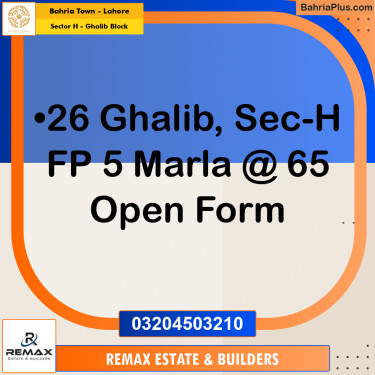 5 Marla Residential Plot for Sale in Sector H - Ghalib Block -  Bahria Town, Lahore - (BP-318165)