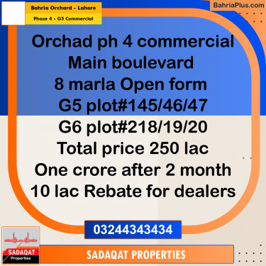 8 Marla Commercial Plot for Sale in Phase 4 - G5 Commercial -  Bahria Orchard, Lahore - (BP-318251)