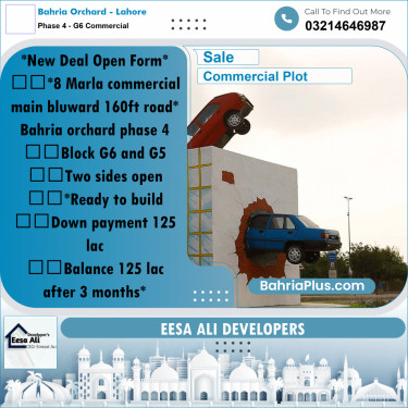 8 Marla Commercial Plot for Sale in Phase 4 - G6 Commercial -  Bahria Orchard, Lahore - (BP-318269)