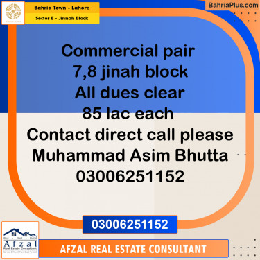 1.33 Marla Commercial Plot for Sale in Sector E - Jinnah Block -  Bahria Town, Lahore - (BP-318284)