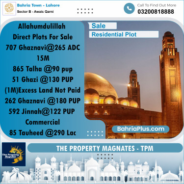 10 Marla Residential Plot for Sale in Sector B - Awais Qarni -  Bahria Town, Lahore - (BP-318324)