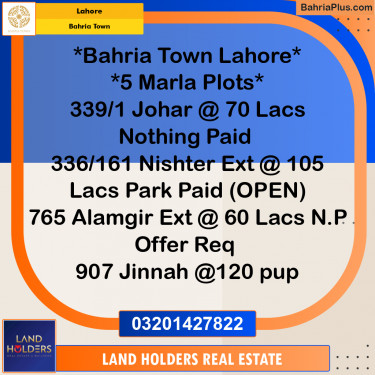 Residential Plot for Sale in Bahria Town, Lahore - (BP-318350)