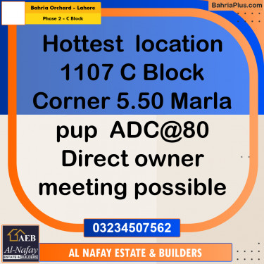 5 Marla Residential Plot for Sale in Phase 2 - C Block -  Bahria Orchard, Lahore - (BP-318406)
