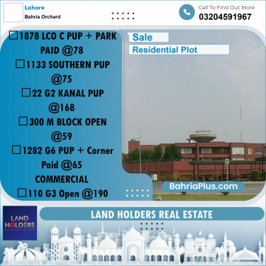 Residential Plot for Sale in Bahria Orchard, Lahore - (BP-318434)