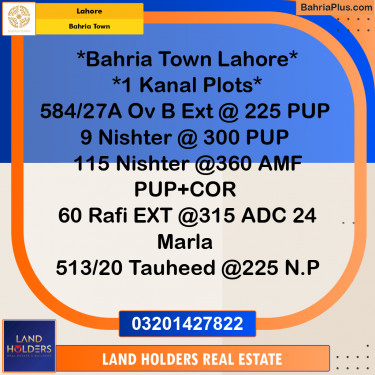 Residential Plot for Sale in Bahria Town, Lahore - (BP-318455)