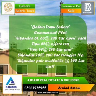 Commercial Plot for Sale in Bahria Town, Lahore - (BP-318621)