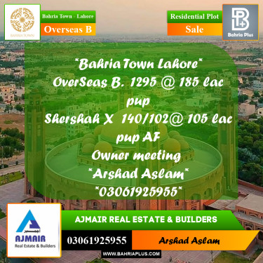 Residential Plot for Sale in Overseas B -  Bahria Town, Lahore - (BP-318622)