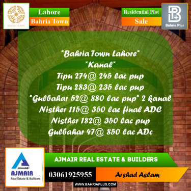 Residential Plot for Sale in Bahria Town, Lahore - (BP-318624)