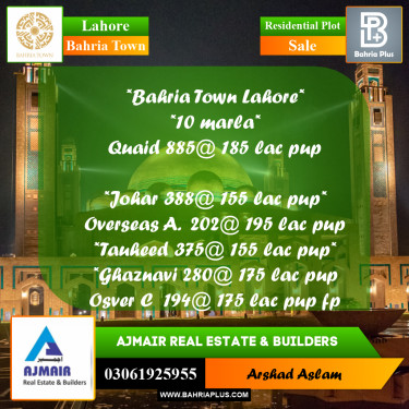 Residential Plot for Sale in Bahria Town, Lahore - (BP-318625)