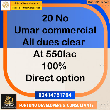 8 Marla Commercial Plot for Sale in Sector B - Umer Commercial -  Bahria Town, Lahore - (BP-318654)