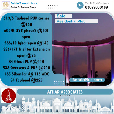 10 Marla Residential Plot for Sale in Sector F - Tauheed Block -  Bahria Town, Lahore - (BP-318687)