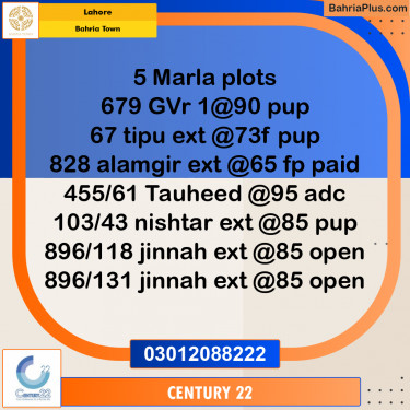5 Marla Residential Plot for Sale in Bahria Town, Lahore - (BP-318746)