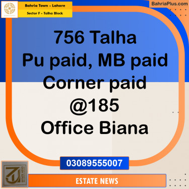 Residential Plot for Sale in Sector F - Talha Block -  Bahria Town, Lahore - (BP-318747)