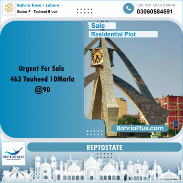10 Marla Residential Plot for Sale in Sector F - Tauheed Block -  Bahria Town, Lahore - (BP-318749)