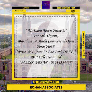 5 Marla Residential Plot for Sale in Bahria Town, Lahore - (BP-318768)