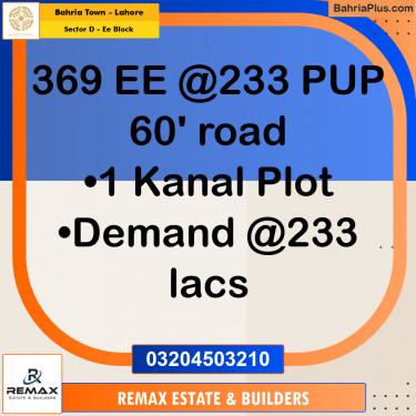 1 Kanal Residential Plot for Sale in Sector D - EE Block -  Bahria Town, Lahore - (BP-318803)