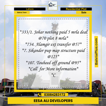 Residential Plot for Sale in Bahria Town, Lahore - (BP-318833)