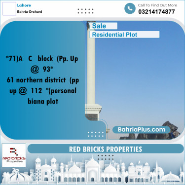 Residential Plot for Sale in Bahria Orchard, Lahore - (BP-318974)