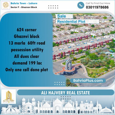 13 Marla Residential Plot for Sale in Sector F - Ghaznavi Block -  Bahria Town, Lahore - (BP-318977)