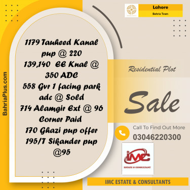 Residential Plot for Sale in Bahria Town, Lahore - (BP-319061)
