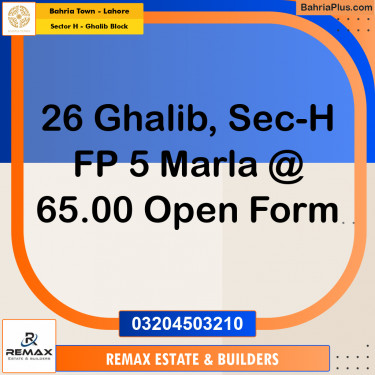 5 Marla Residential Plot for Sale in Sector H - Ghalib Block -  Bahria Town, Lahore - (BP-319093)