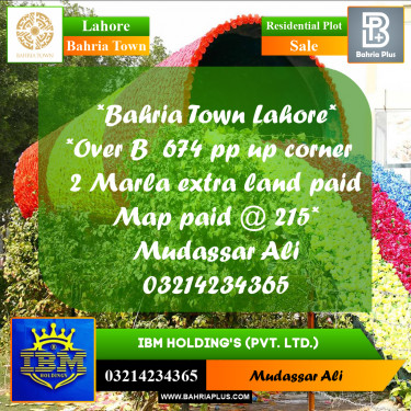 12 Marla Residential Plot for Sale in Bahria Town, Lahore - (BP-319217)