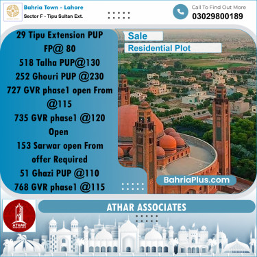 5 Marla Residential Plot for Sale in Sector F - Tipu Sultan Ext. -  Bahria Town, Lahore - (BP-319241)