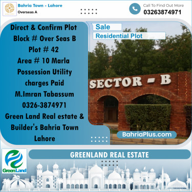 10 Marla Residential Plot for Sale in Overseas A -  Bahria Town, Lahore - (BP-319303)