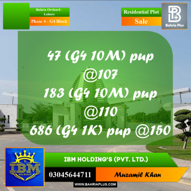 10 Marla Residential Plot for Sale in Phase 4 - G4 Block -  Bahria Orchard, Lahore - (BP-319312)