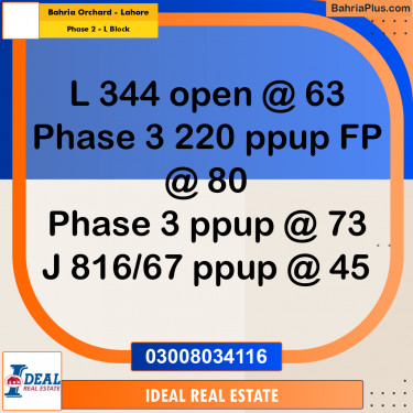 5 Marla Residential Plot for Sale in Phase 2 - L Block -  Bahria Orchard, Lahore - (BP-320238)