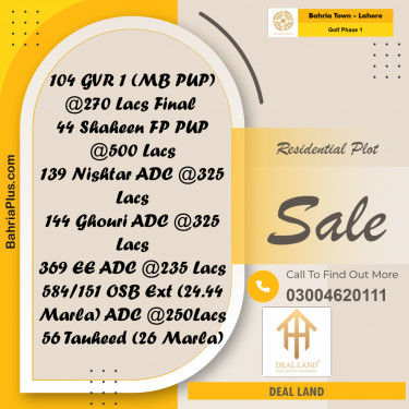 1 Kanal Residential Plot for Sale in Golf Phase 1 -  Bahria Town, Lahore - (BP-325925)