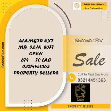 5.5 Marla Residential Plot for Sale in Sector F - Alamgir Block -  Bahria Town, Lahore - (BP-327880)