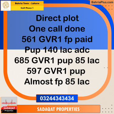 5 Marla Residential Plot for Sale in Golf Phase 1 -  Bahria Town, Lahore - (BP-328789)