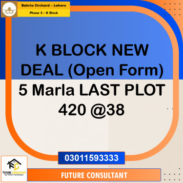 5 Marla Residential Plot for Sale in Phase 2 - K Block -  Bahria Orchard, Lahore - (BP-328791)