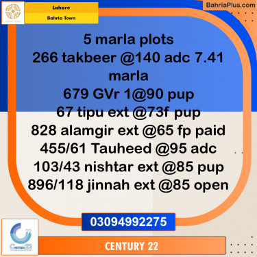 5 Marla Residential Plot for Sale in Bahria Town, Lahore - (BP-328798)