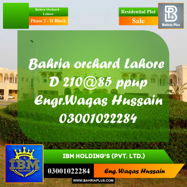 8 Marla Residential Plot for Sale in Phase 2 - D Block -  Bahria Orchard, Lahore - (BP-328835)