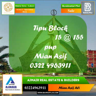Residential Plot for Sale in Sector F - Tipu Sultan Block -  Bahria Town, Lahore - (BP-328844)
