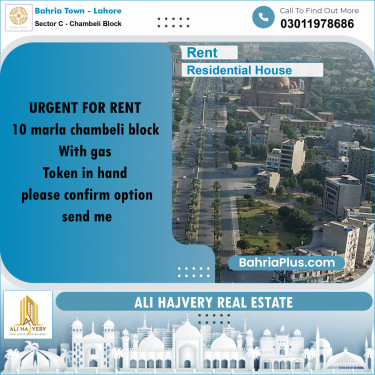 10 Marla Residential House for Rent in Sector C - Chambeli Block -  Bahria Town, Lahore - (BP-328950)
