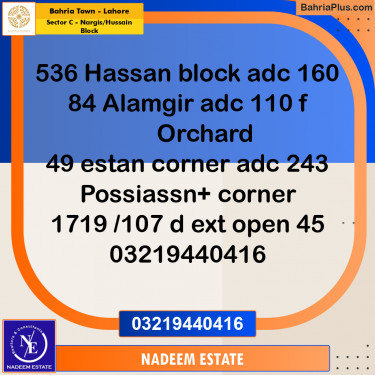 Residential Plot for Sale in Sector C - Nargis/Hussain Block -  Bahria Town, Lahore - (BP-329074)